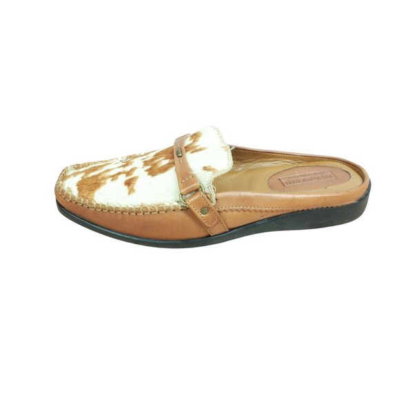 H.S. Trask & Co. Quality Brown White Vibram Sole Fur Mules Shoes Slides Size 6 M - Picture 1 of 9